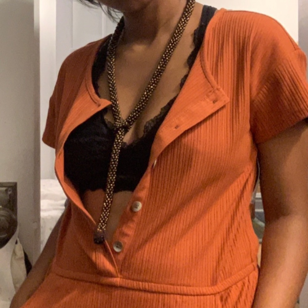 Dark brown / bronze-toned beaded lariat necklace